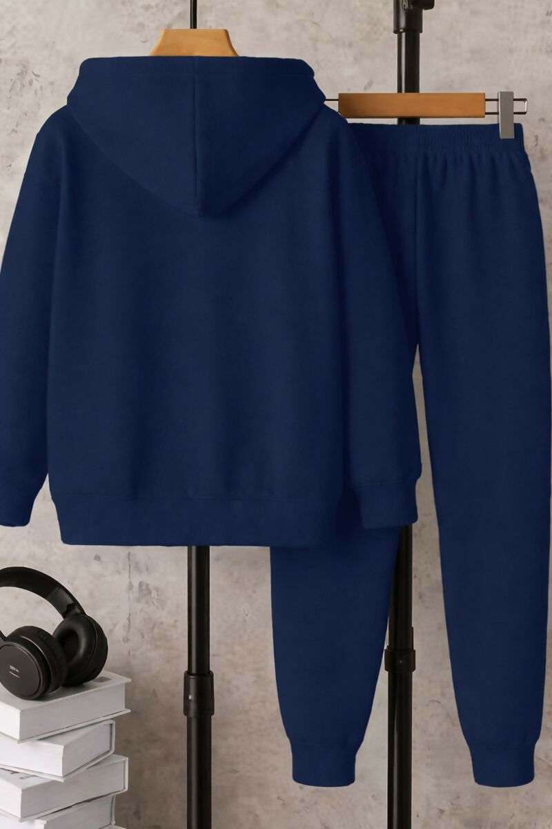 Boys Navy Blue Hoodie & Jogger Set with Cartoon Print Luck Fashion