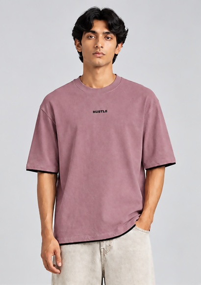 HUSTLE Men's Crew Neck Oversized Tees - Mauve Pink