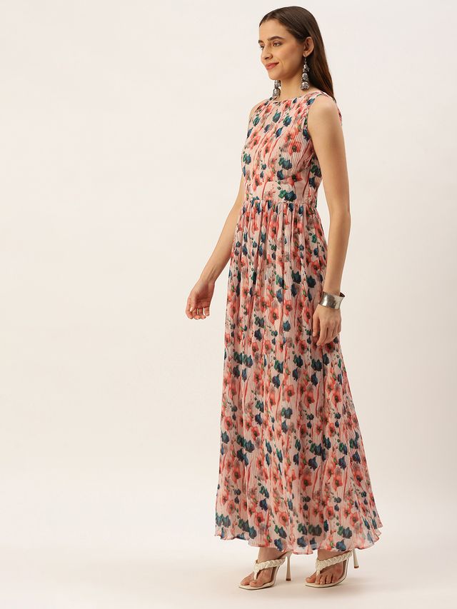 Bollywood Vogue Ready To Wear Multicoloured Georgette Pleated Dress