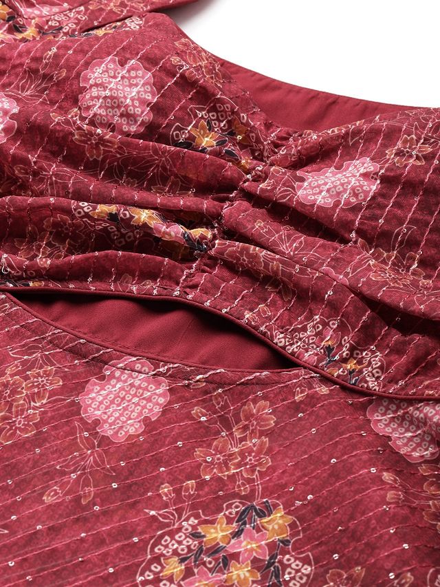 Bollywood Vogue Ready To Wear Wine Georgette Digital Printed Palazzo Suit