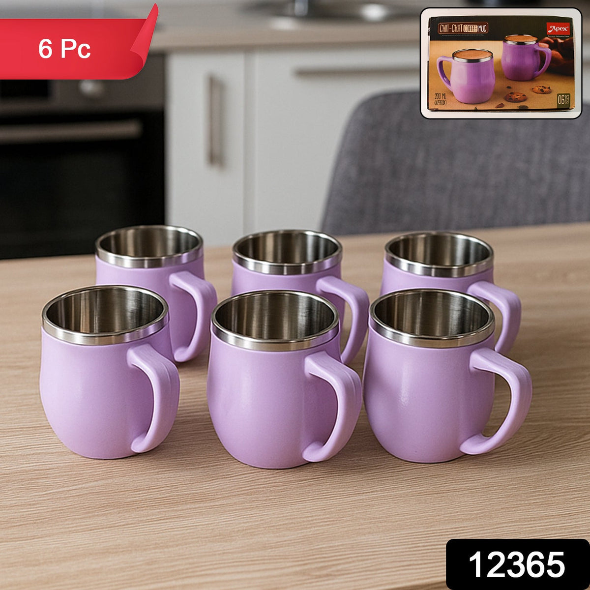Premium Apex Chit-chat Double Wall Stainless Steel Mug Set (6pc200ml) Approx HP DD