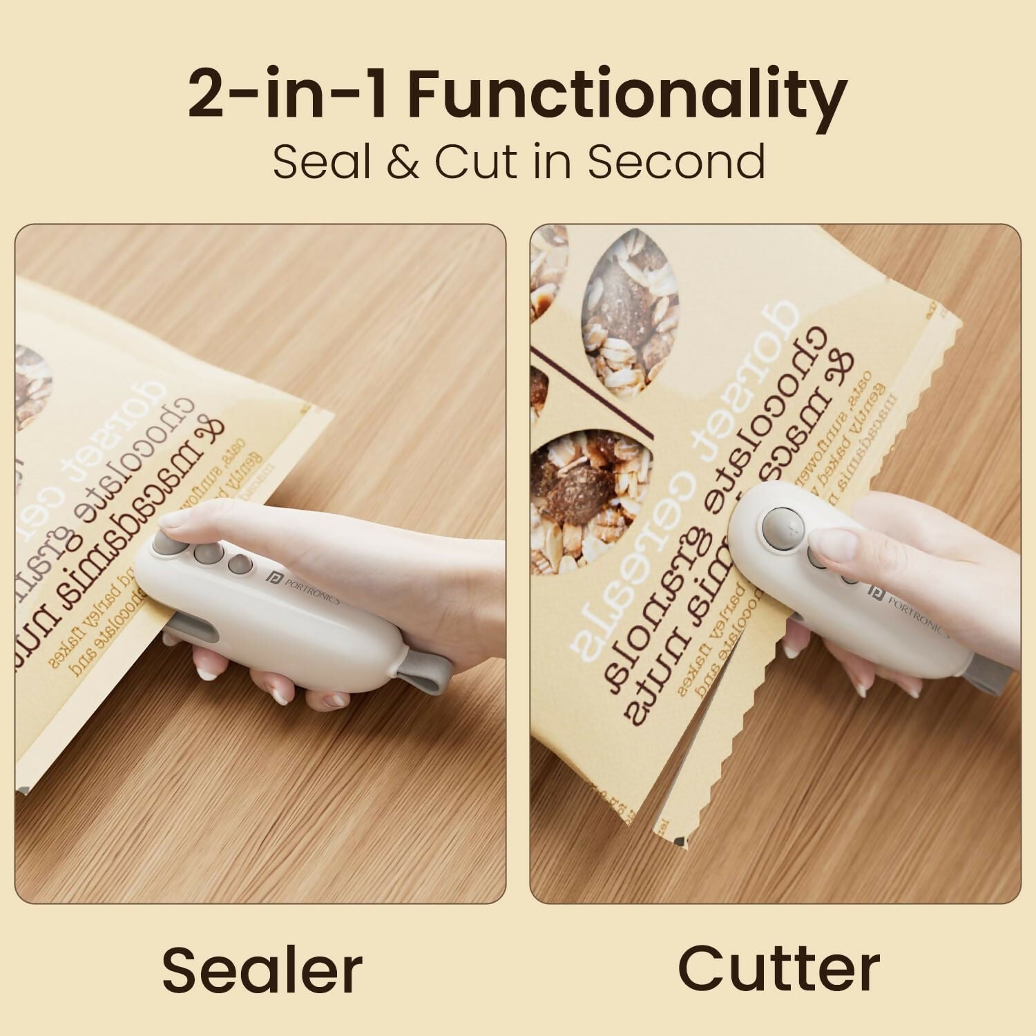 Portronics Locksy 2-in-1 Portable Mini Bag Sealer & Cutter with Type-C Rechargeable Battery, Magnetic Back, Strong Heating Seal Clip & Built-in Sharp Blade for Chips, Snacks & Travel Food Storage Halfpe Deals