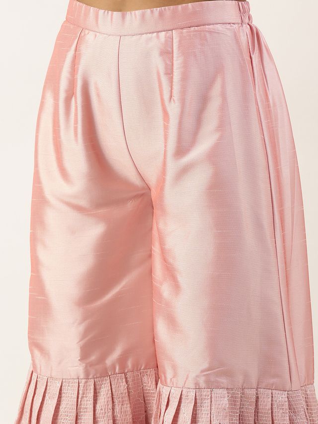 Bollywood Vogue Ready To Wear Rouge Pink Art Silk Kurta N Gharara Set