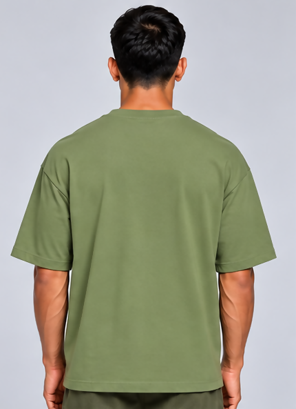 HUSTLE Men's Crew Neck Oversized T-Shirt – Olive Green(Oversized fit)
