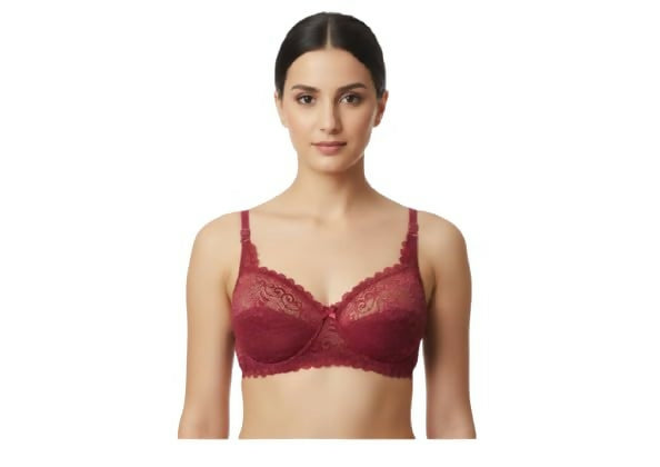Premium Women's Lace Net Bra with Elegant Non-Padded Full Coverage Lingerie with Scalloped Trim - Pack of 2 (Multicolor)