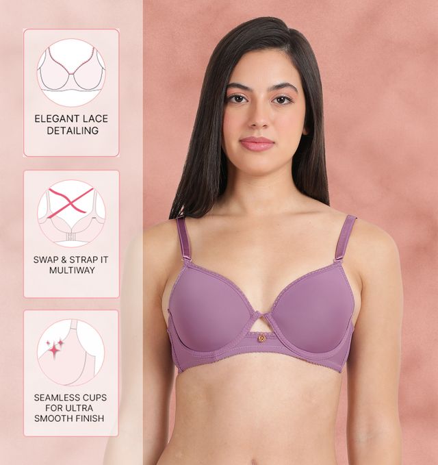 Susie 3/4th Coverage Chinese Violet Lace Neckline With Centre Keyhole Adjustable Detachable MultiwayPadded Wired Bra