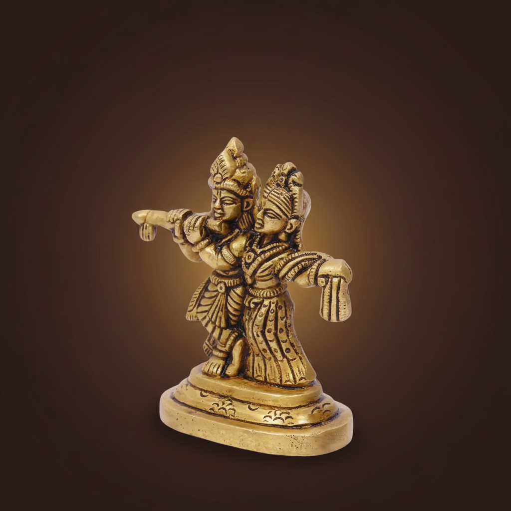 Brass Radha Krishna Idol - 8 cm SUPER