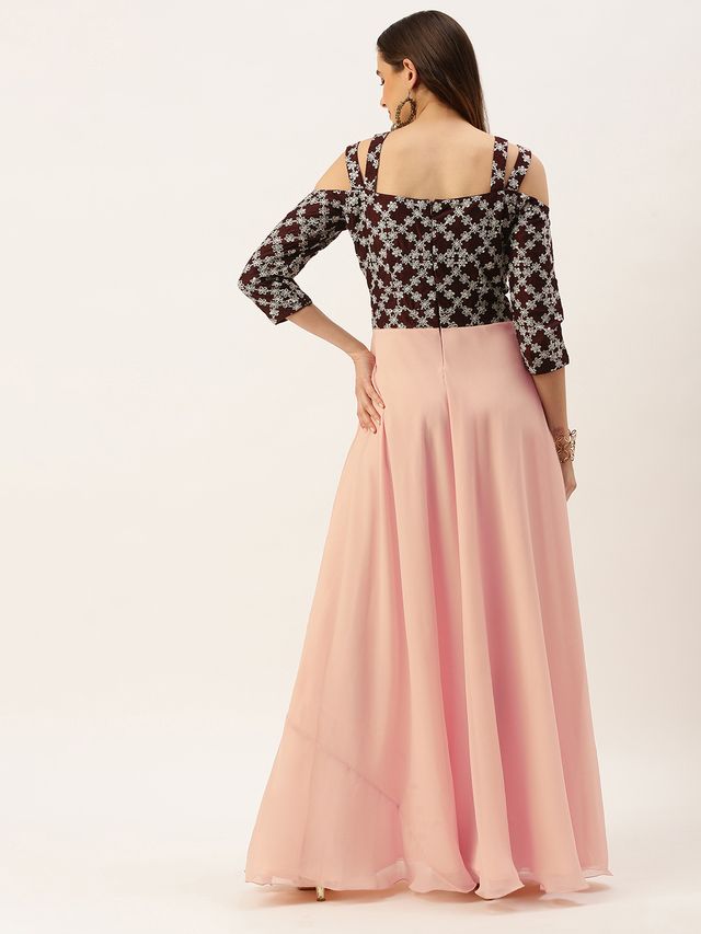 Bollywood Vogue Ready To Wear Purple N Dark Wine Muslin Embroidered Gown