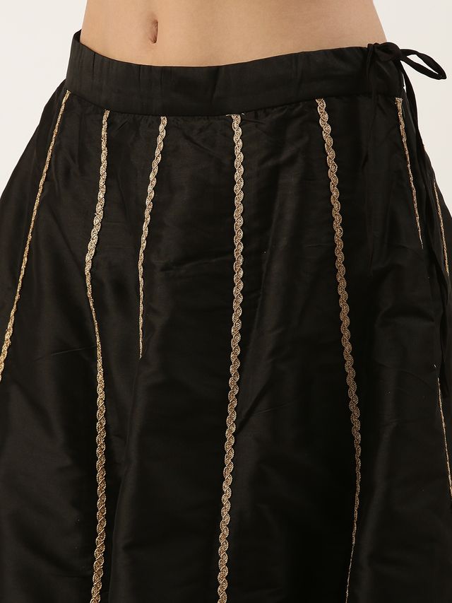 Bollywood Vogue Ready To Wear Black Embroidered Kali Lehenga Set