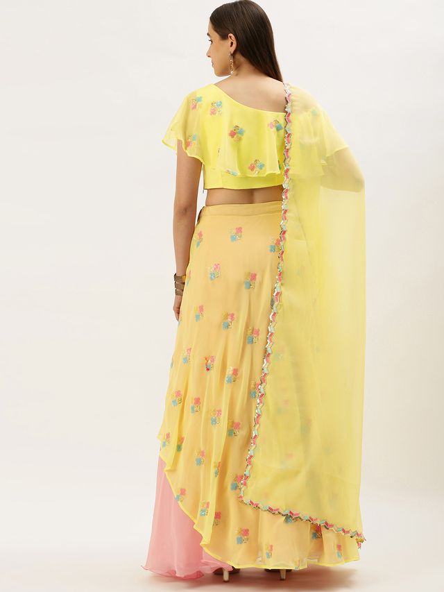 Bollywood Vogue Ready To Wear Yellow Georgette Embroidered Lehenga set