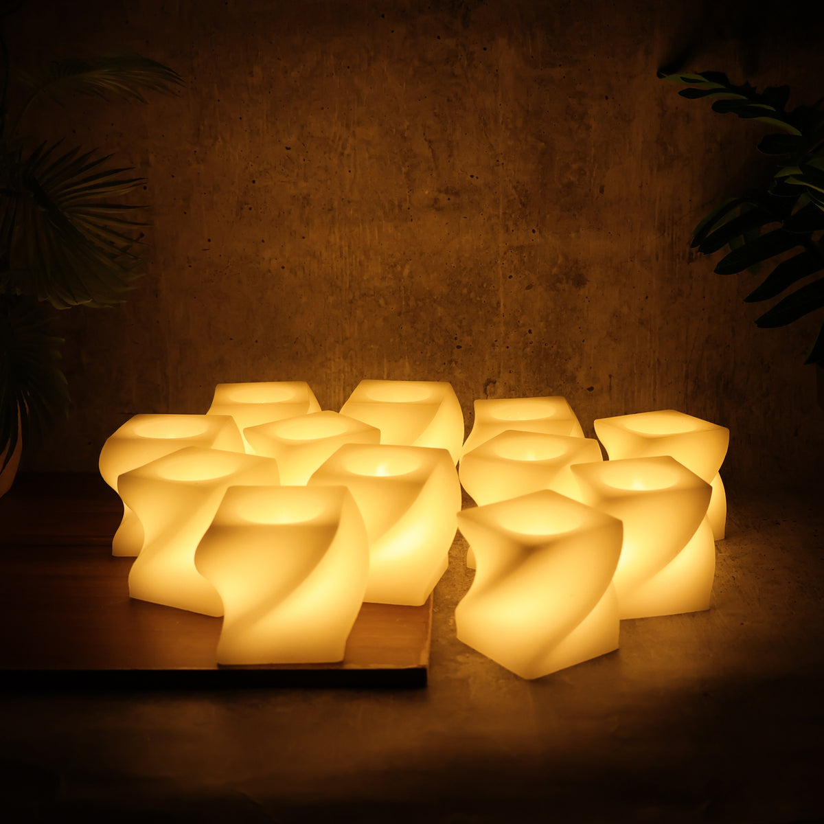 Set Of 12 Led Flameless Decorative Candles Square Shape Tealight Lamps