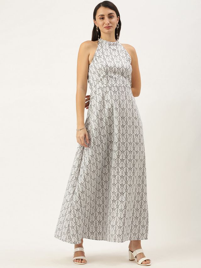 Bollywood Vogue Ready To Wear White Halter Neck A-Line Dress