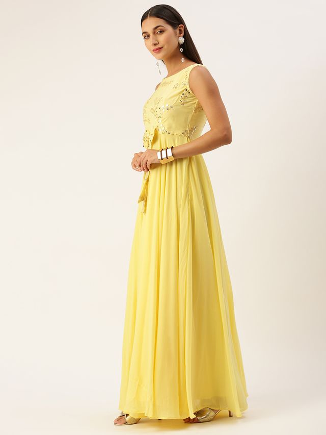 Bollywood Vogue Ready To Wear Yellow Embroidered Gown