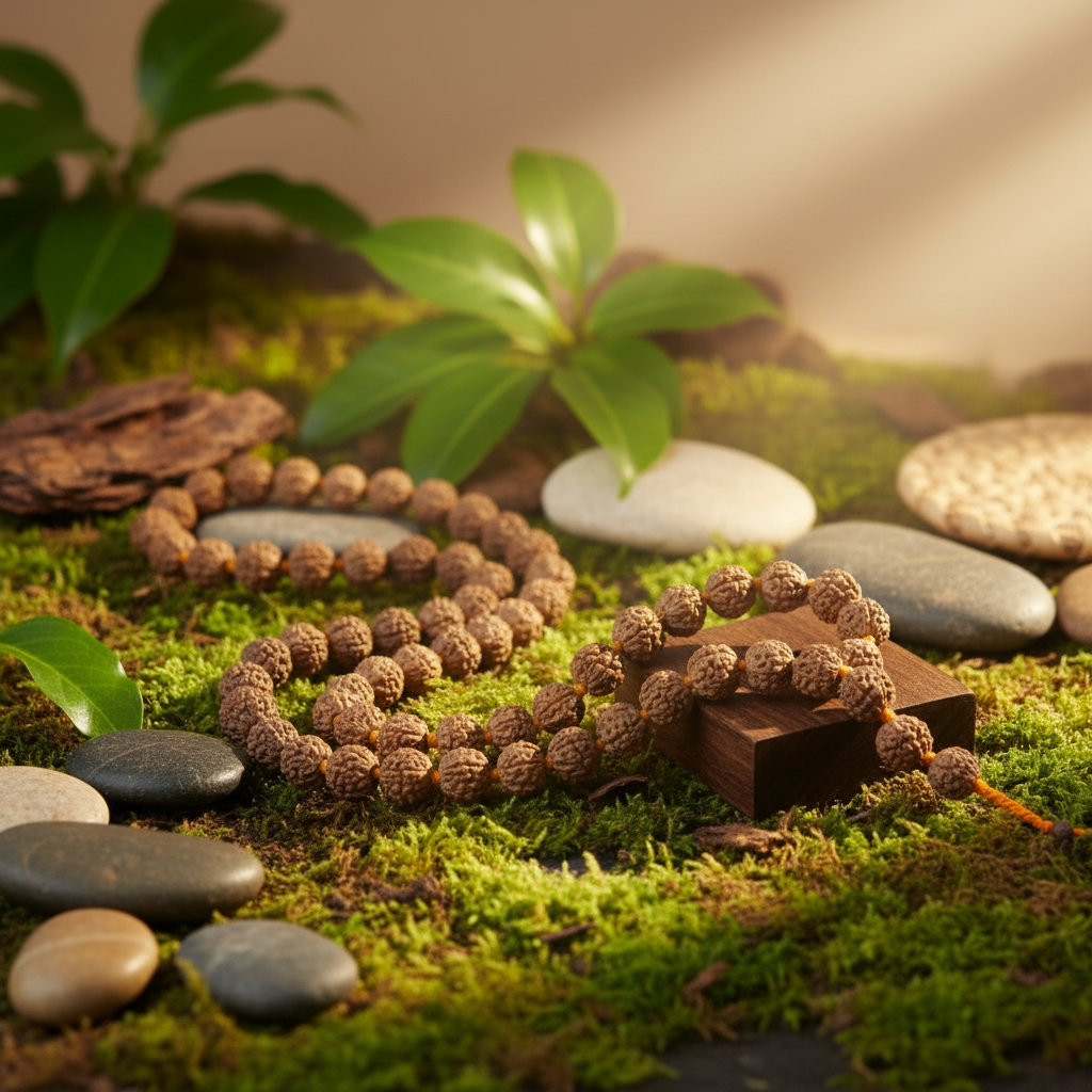 Natural Light Brown Rudraksha Mala – Prayer Beads for Meditation, Peace & Spiritual Protection