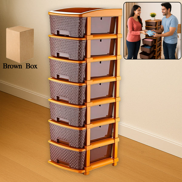 7-Layer Multipurpose Plastic Storage Drawer Organizer with Woven-Texture Design Modular and Stackable Storage Cabinet for Home