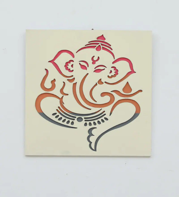 Casacraft by Pepperfry Laser Cut Design Ganpati MDF Spiritual Wall Art White