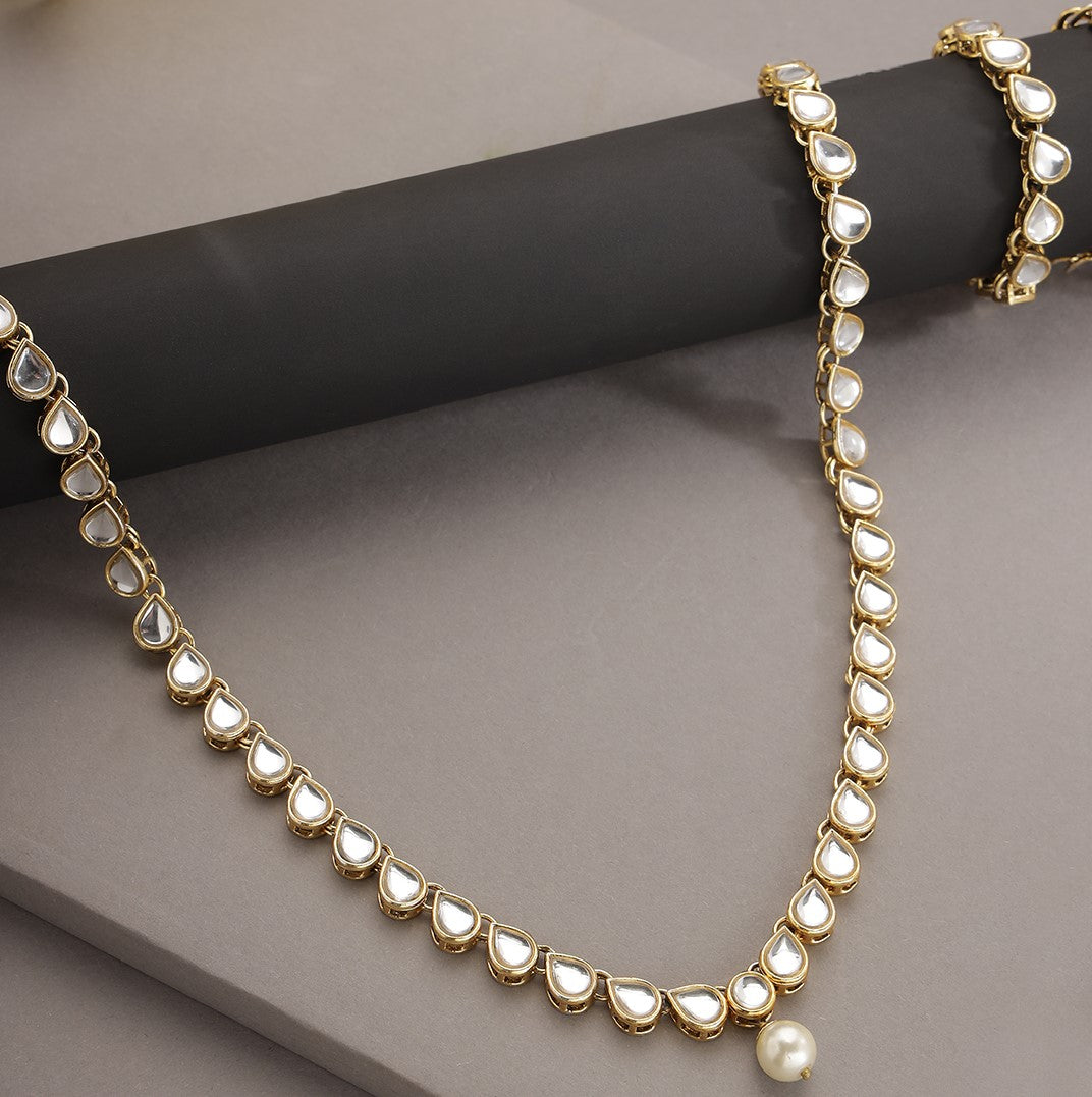 Gold-Plated White Kundan-Studded Waistband