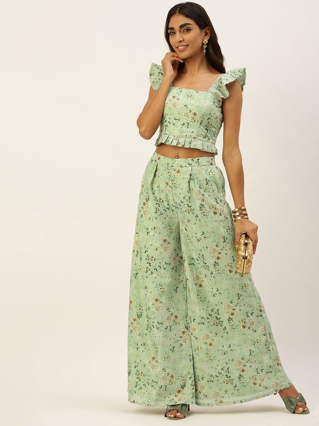 Bollywood Vogue Ready To Wear Green Muslin Digital Printed Co Ords Set