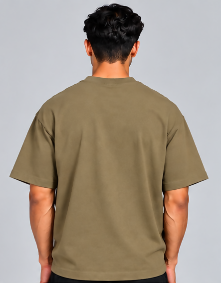 HUSTLE Men's Crew Neck Oversized Tees - Khaki