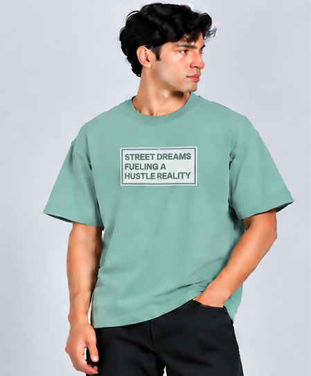 HUSTLE Men's Crew Neck Oversized Tees - Sage Mint Green