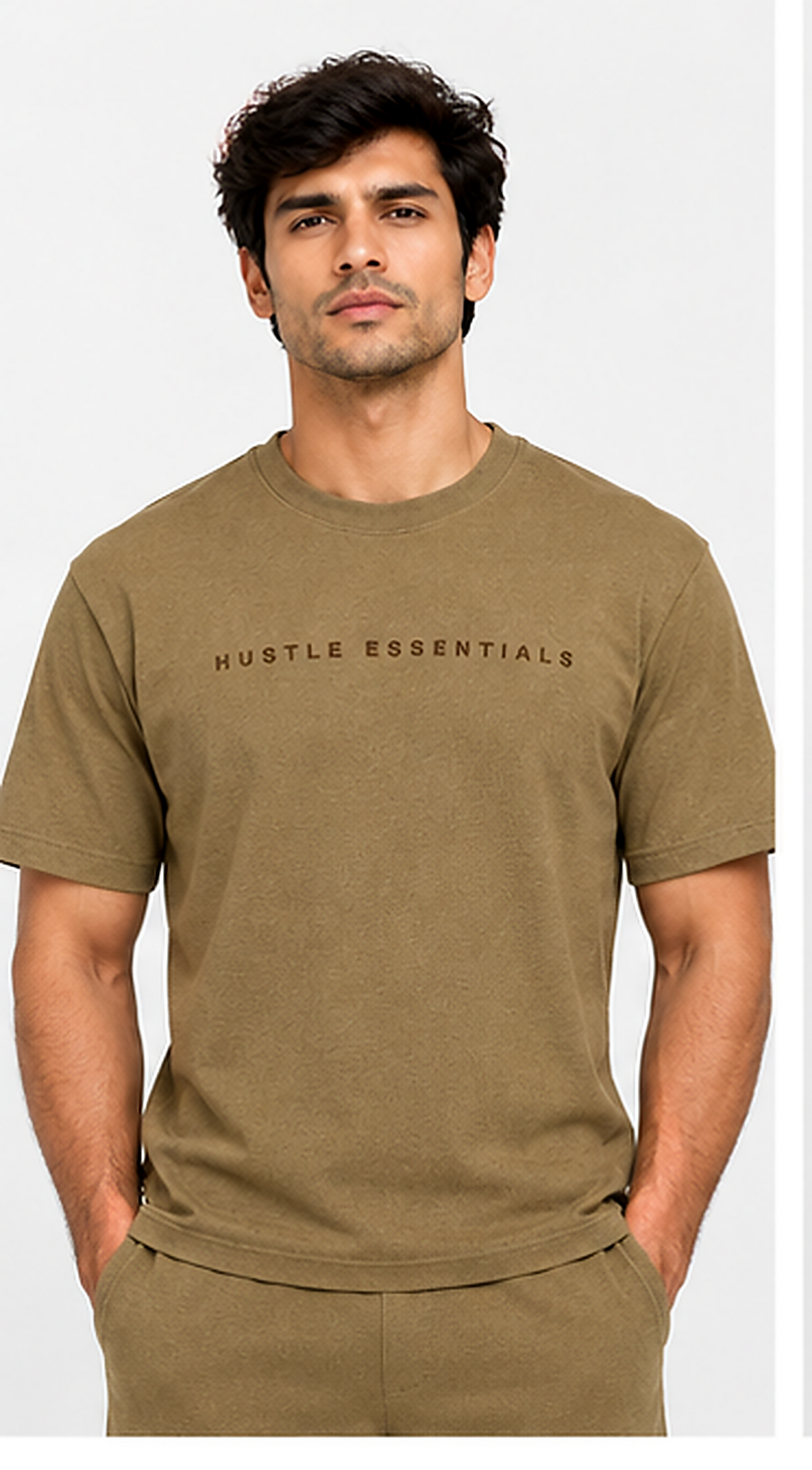 HUSTLE Men's Crew Neck Oversized T-Shirt – Khaki Olive
