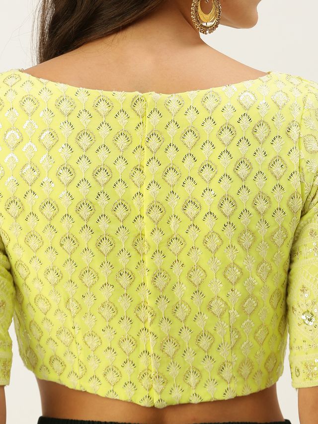 Bollywood Vogue Ready To Wear Lemon Yellow Embroidered Crop Top N Skirt