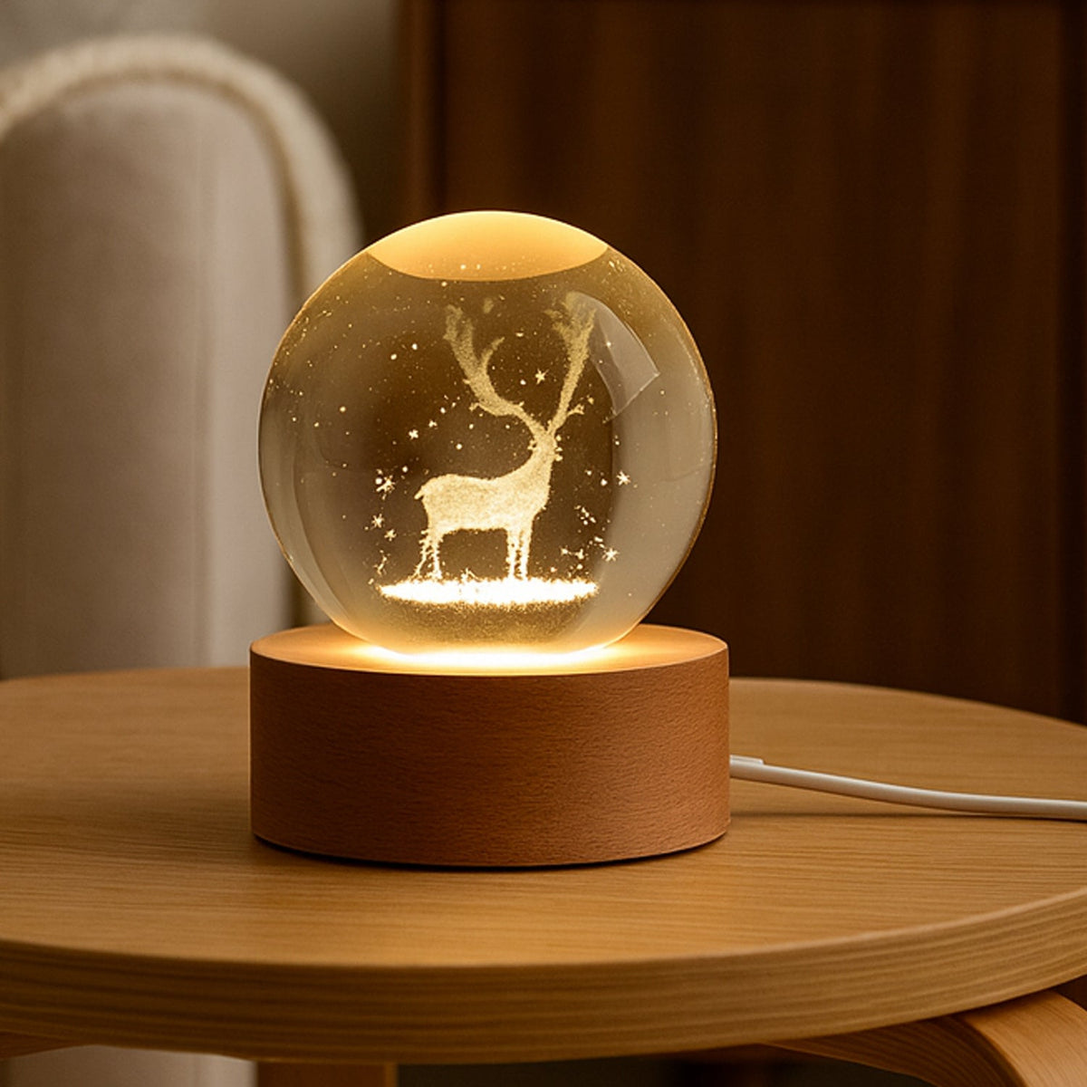 Mela Crystal Ball Night Light Glass Ball Night Lamp With Wood Base HP DD