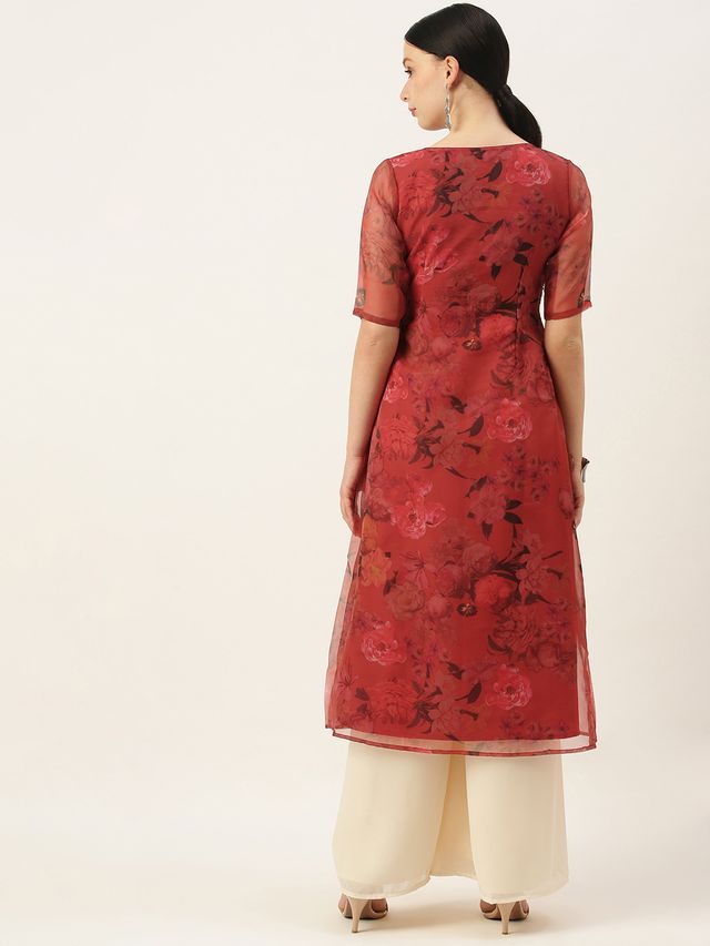 Bollywood Vogue Ready To Wear Red N Off White Printed Palazzo Set