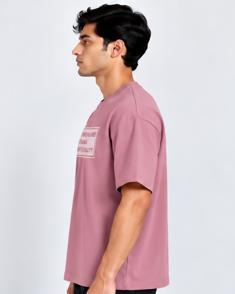 HUSTLE Men's Crew Neck Oversized T-Shirt – Mauve Rose(Oversized fit)