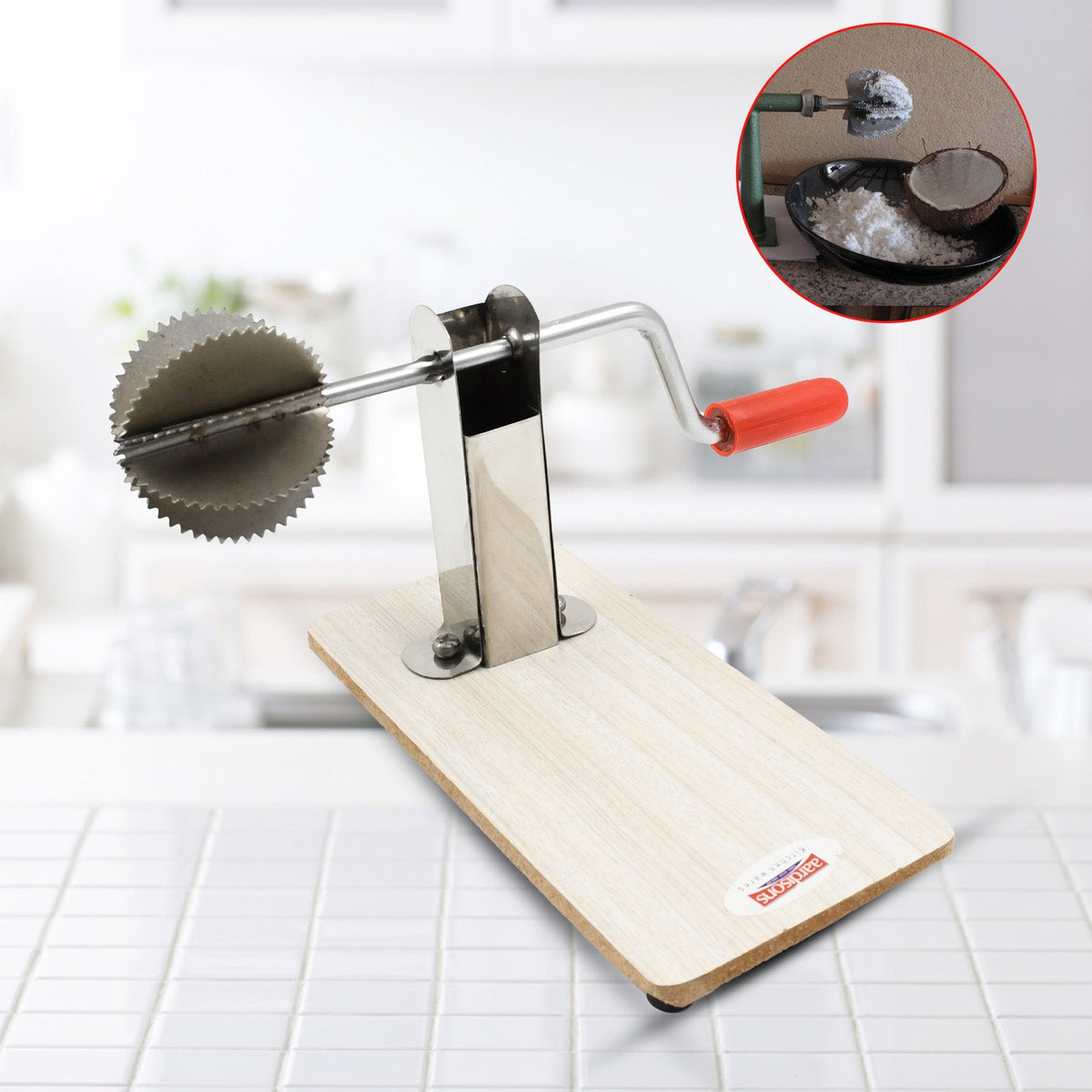 Stainless Steel Coconut Scraper With Wooden Base (1 Pc) HP DD