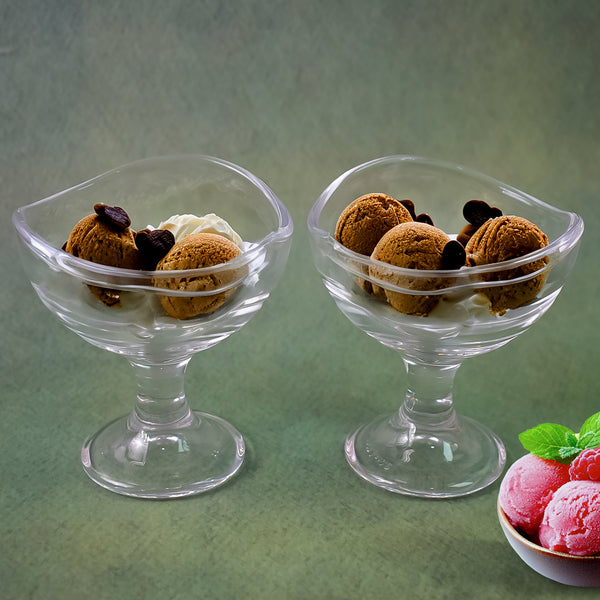 Glass Footed Dessert Bowl Ice Cream Cup (2 Pcs Set)