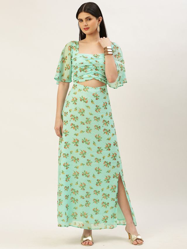 Bollywood Vogue Ready To Wear Mint Green Georgette Digital Printed Dress