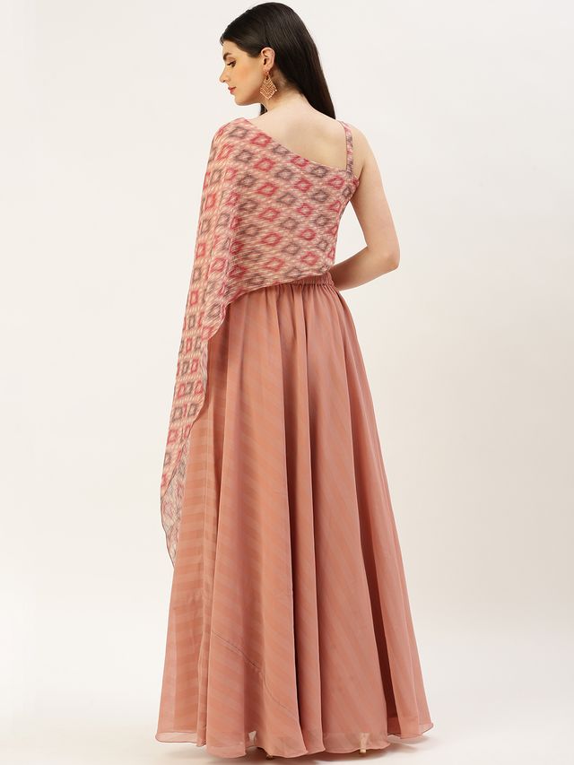 Bollywood Vogue Ready To Wear Multicolored Digital Printed N Mauve Chiffon Skirt Set
