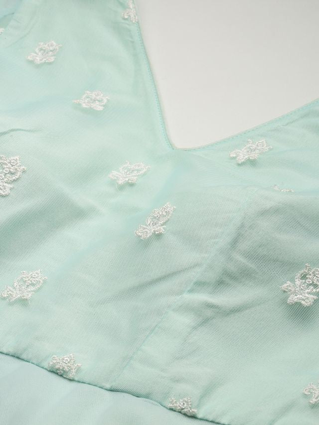 Bollywood Vogue Ready To Wear Light Sea Green Net Embroidered Gown