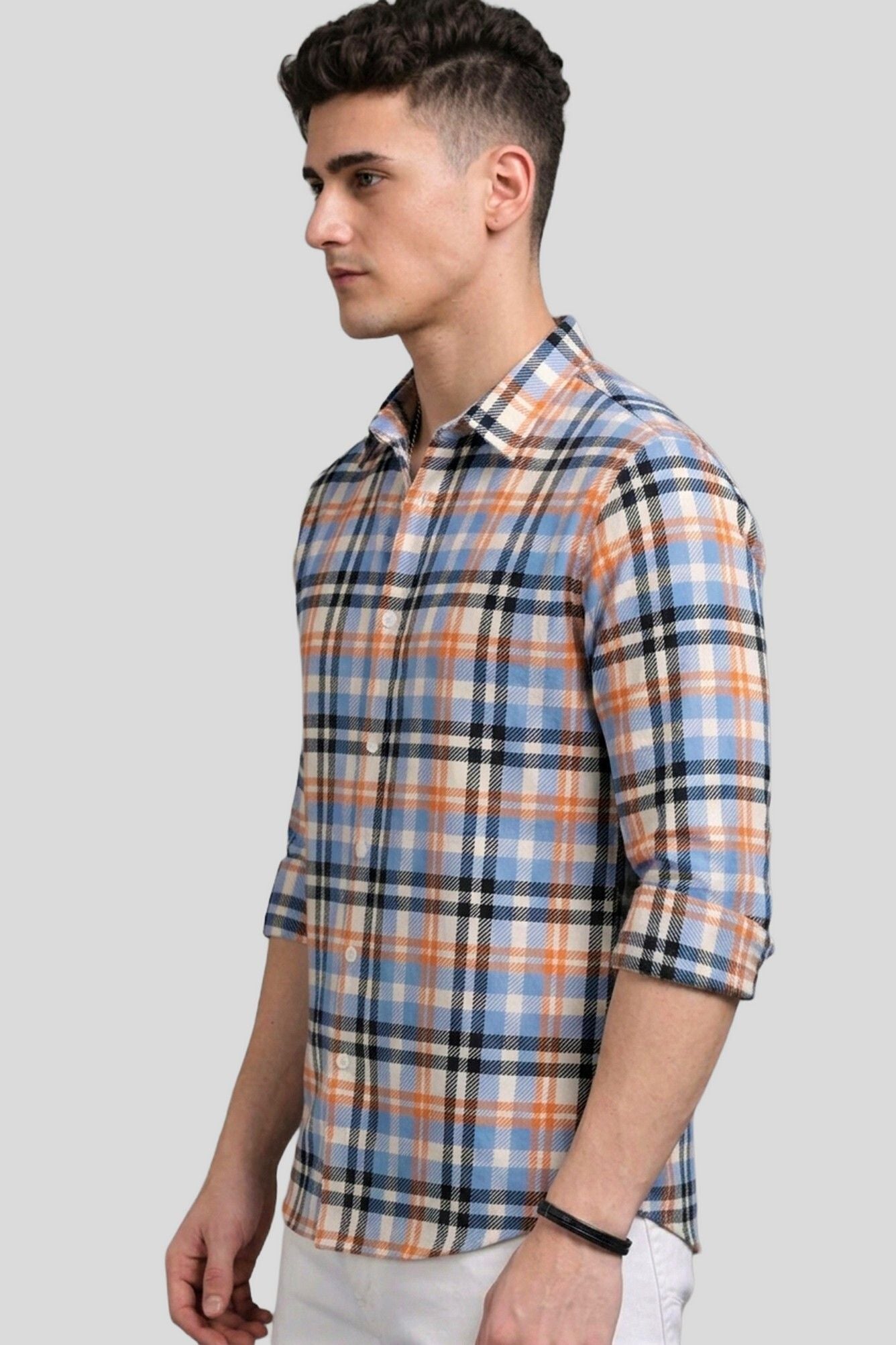 Henshika Men Checkered Casual Full Sleeve Shirt – New Chex – Orange - View 3