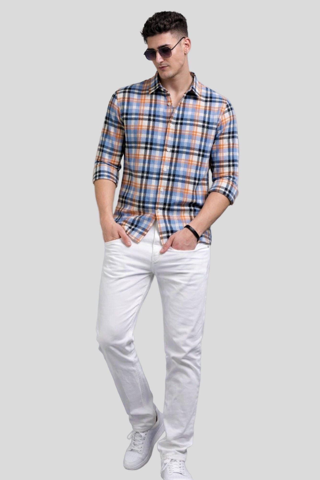 Henshika Men Checkered Casual Full Sleeve Shirt – New Chex – Orange - View 5