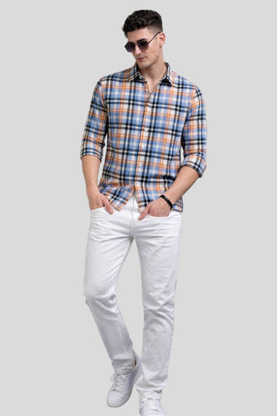 Henshika Men Checkered Casual Full Sleeve Shirt – New Chex – Orange - View 5