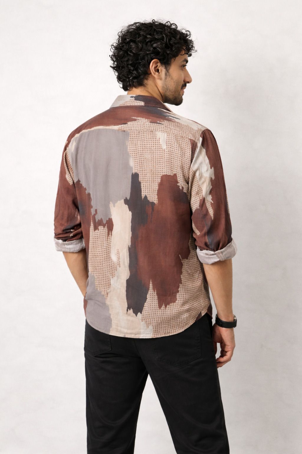 Henshika Men Printed Casual Full Sleeve Shirt – Peddi Series – Brown - View 2