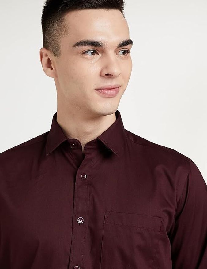 Henshika Men Solid Formal Full Sleeve Shirt – Maroon - View 3
