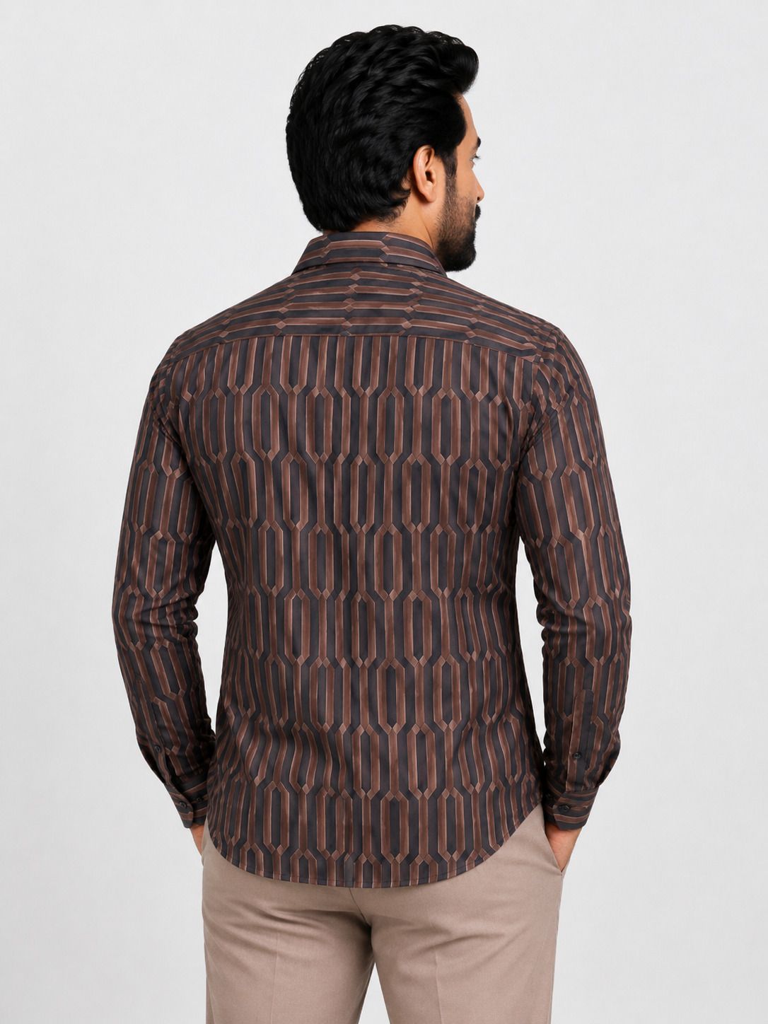 HENSHIKA Men Brown Geometric Printed Casual Shirt | Full Sleeve Regul – View 2