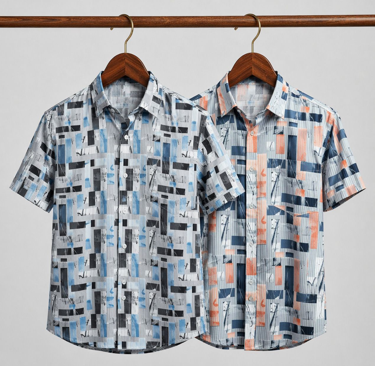 casual dress combo for men Men's Printed Shirt Pack of 2 | Half Sleeve Powder Blue:Powder Blue SID-MG2503461 Blue Christmas Dress Girl