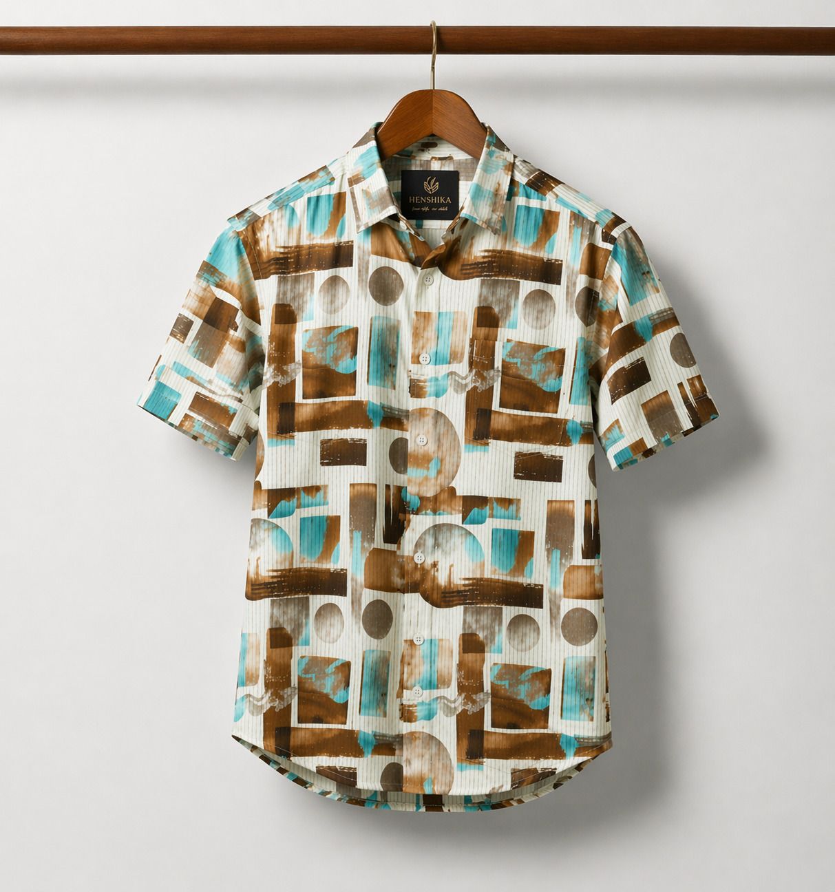HENSHIKA Men Printed Casual Shirt Combo - Brown & Green (Bubble Print) - Back View