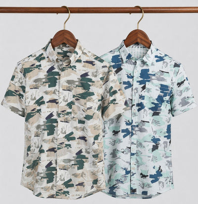 HENSHIKA Men Printed Casual Shirt Combo - Brown & Green (Airforce Print) - Front View