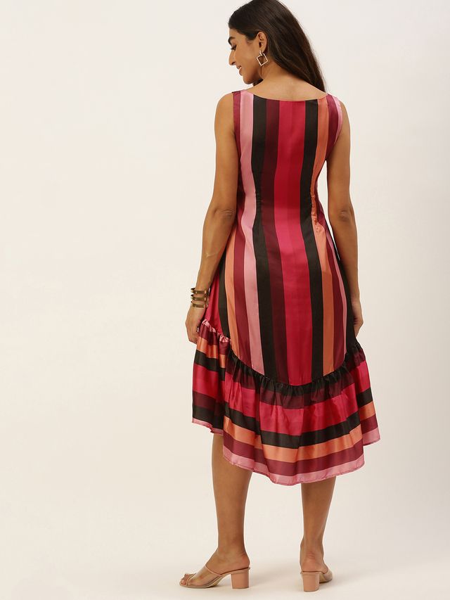Bollywood Vogue Ready To Wear Multicolored Satin Blend Printed Dress