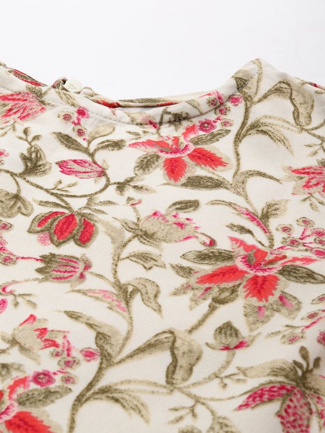 Bollywood Vogue Ready To Wear Beige Rayon Print Dress