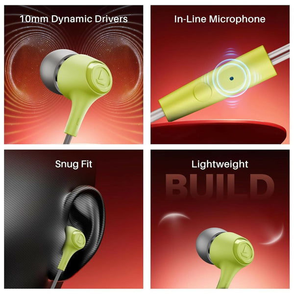 boAt BassHeads 95 with Wired Earphones, 120cm Cable & 3.5mm Jack(Spirit Lime)