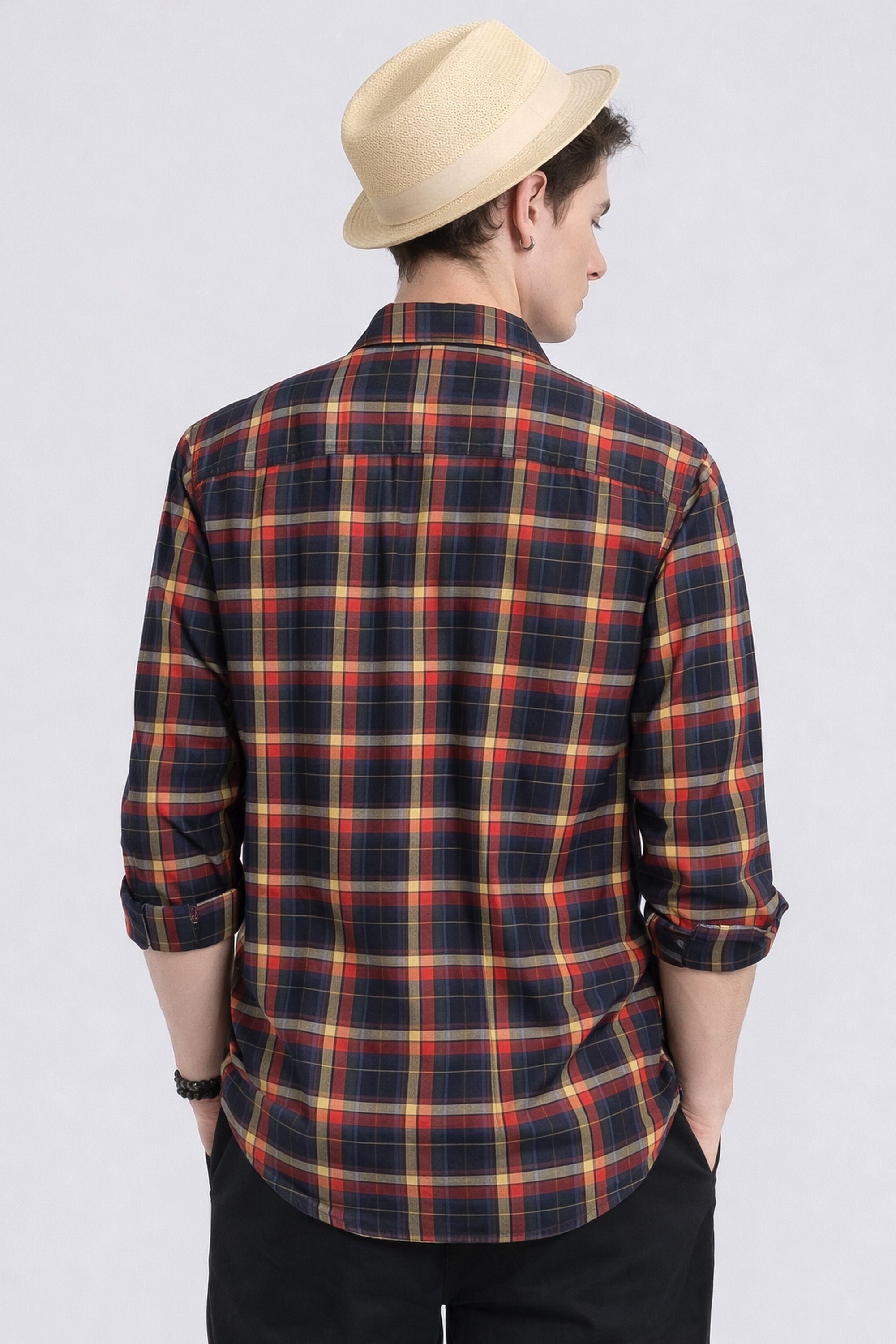 Henshika Men Printed Striped Casual Full Sleeve Shirt – Raja – Red&Black - View 2