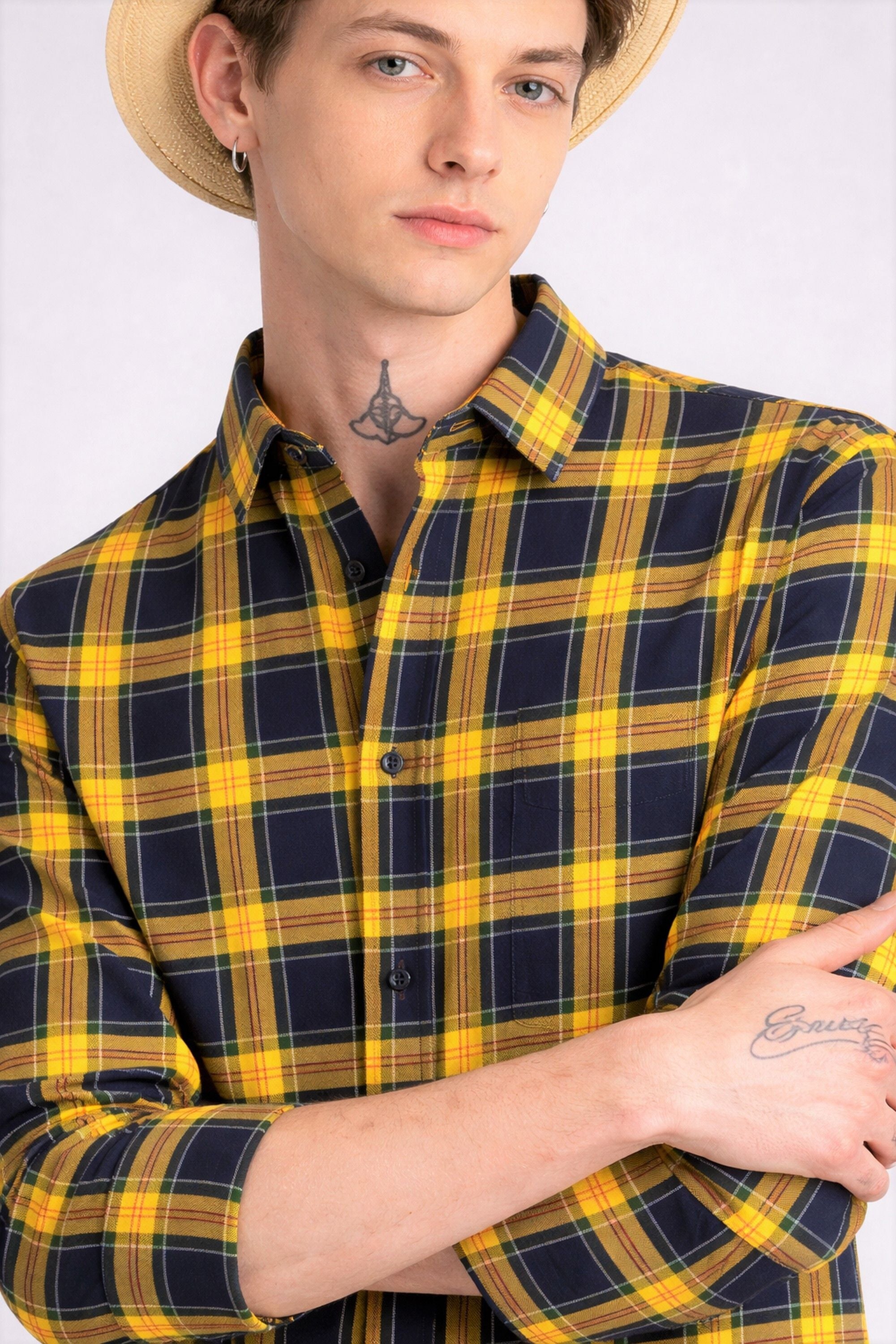 Henshika Men Printed Striped Casual Full Sleeve Shirt – Raja – Yellow&Blue - View 3
