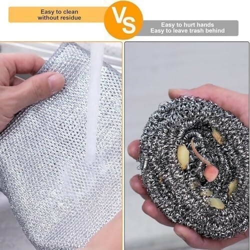 Non-Scratch Double Layer Steel Scrubber Pads Pack of 6 Stainless Steel Dish Cleaning Cloths for Utensils, Sinks & Multipurpose Wet/Dry Use