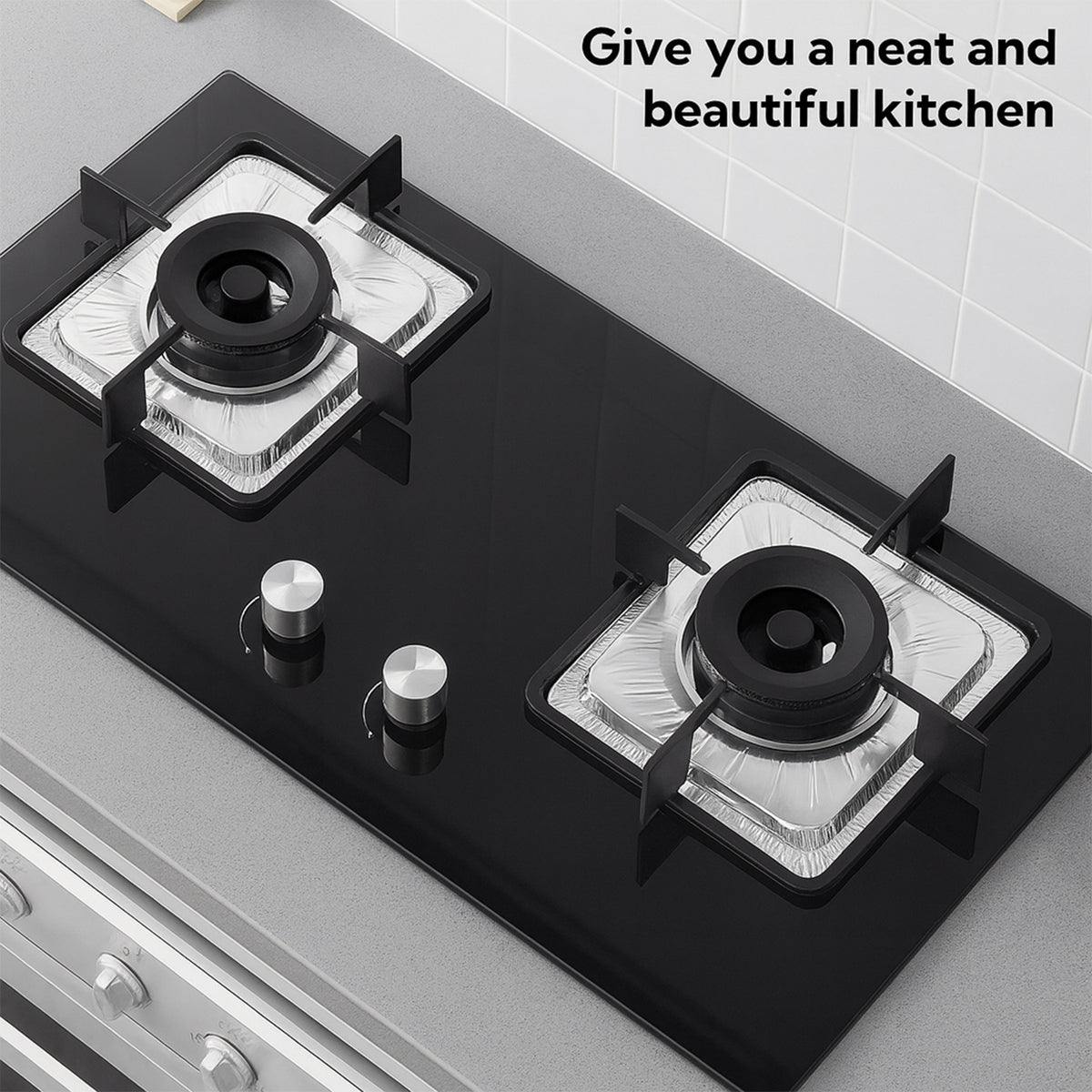 Aluminum Gas Stove Burner Protector Covers Reusable Non-Stick Foil Gas Range Protectors (10 Pc 23x23 Cm)
